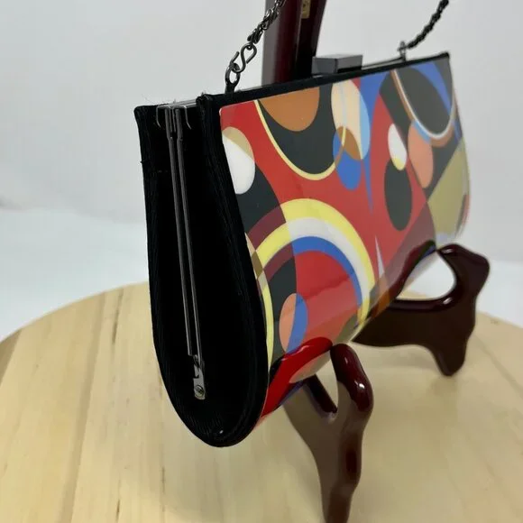 KAREN MARIE Colorful Abstract Clutch Bag with Chain - Picture 10 of 16